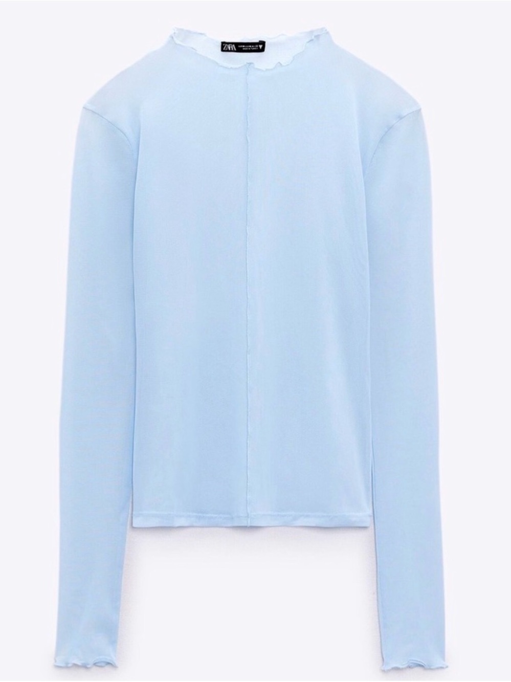 Zara Pale Blue Long Sleeve Ruffle Edge Top